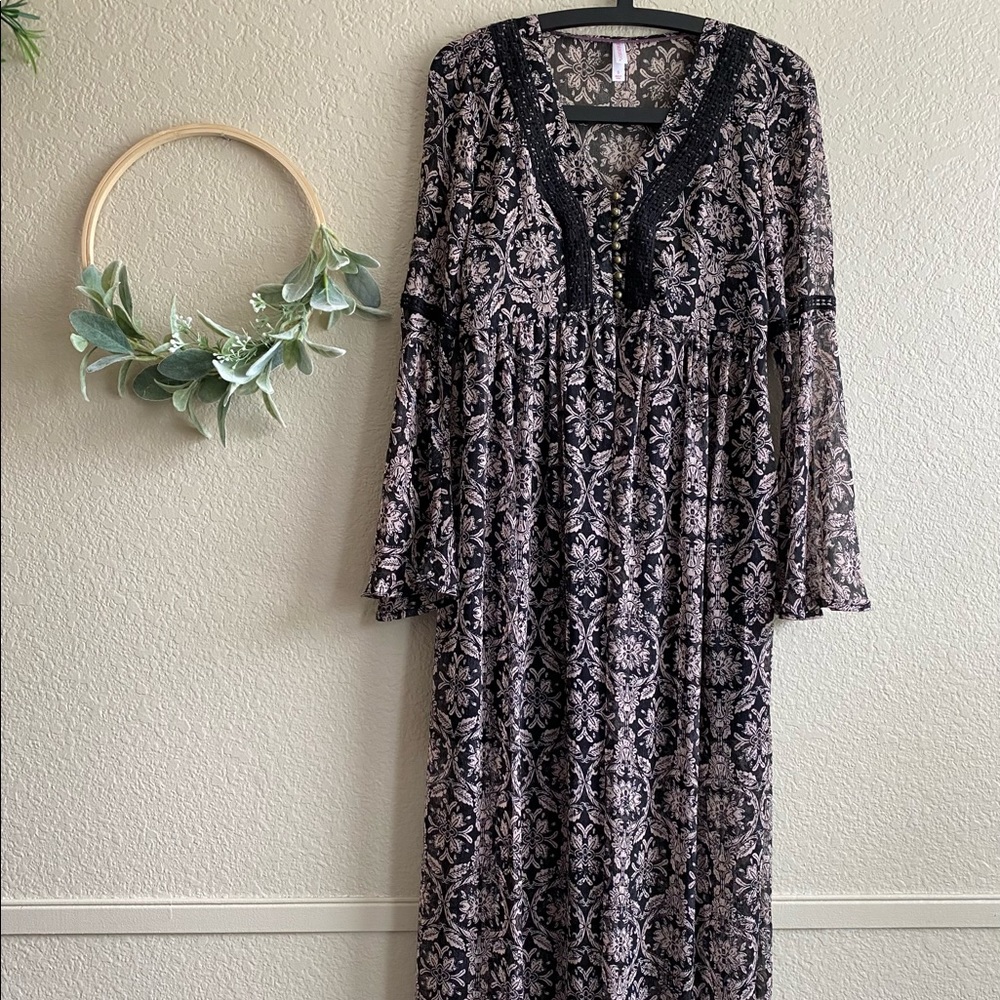 Floral Black Mauve Dress Size S